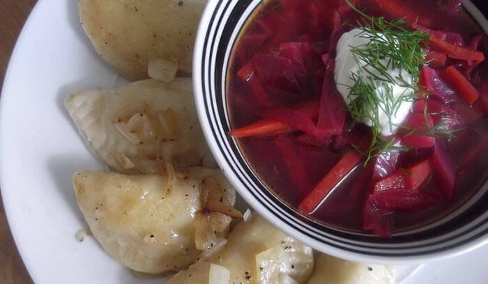 borscht with perogies