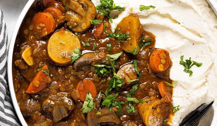 vegan mushroom stew mashed potato